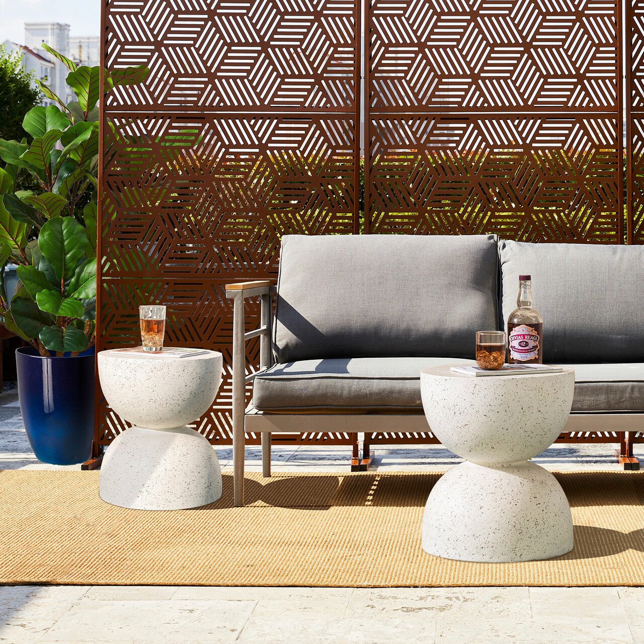 Set of 2 17.75"H Multi-functional MGO Faux Terrazzo Garden Stool or Planter Stand or Accent Table